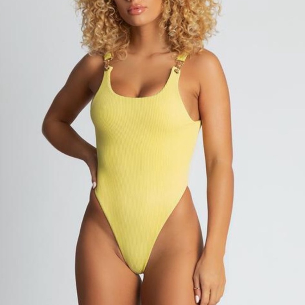 Meshki Yellow Ribbed One-Piece Swimsuit